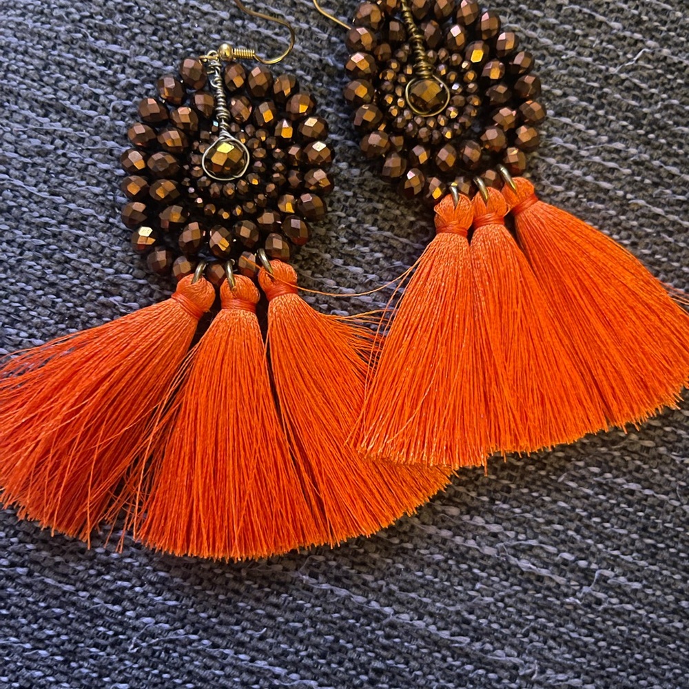 Elegant Orange Tassel Earrings